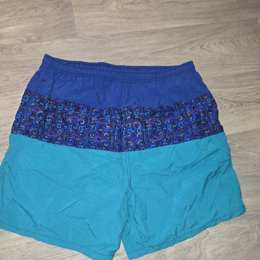 Vintage Colorblock Swim Shorts in Teal and Royal Blue